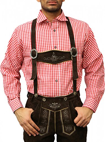 German Wear Trachtenhemd für Trachtenlederhosen Trachtenmode rot/kariert 100% Baumwolle, Hemdgröße: XL von German Wear