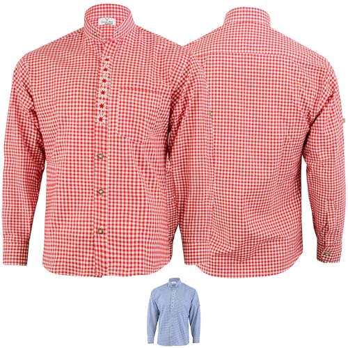 German Wear Trachtenhemd mit Edelweiß-Stickerei Stehkragen 100% Baumwolle, Größe:2XL, Farbe: Rot von German Wear