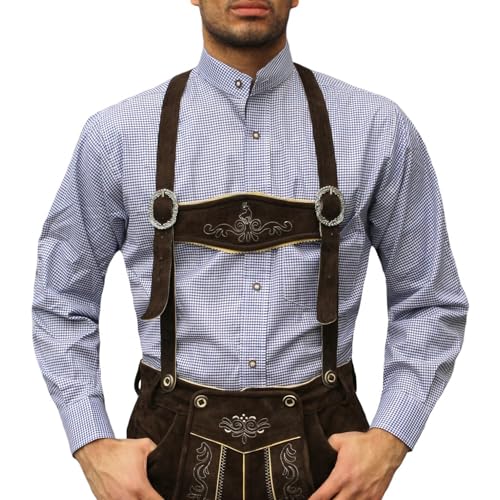 German Wear Trachtenhemd mit Stehkragen für Trachtenlederhosen kariert, Dunkelblau, M von German Wear