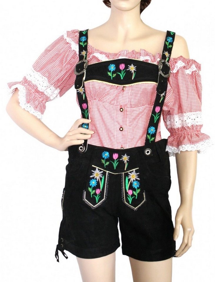 German Wear Trachtenlederhose GW21 Schwarz Edelweiß kurze trachten lederhose Wildbock damenlederhose von German Wear