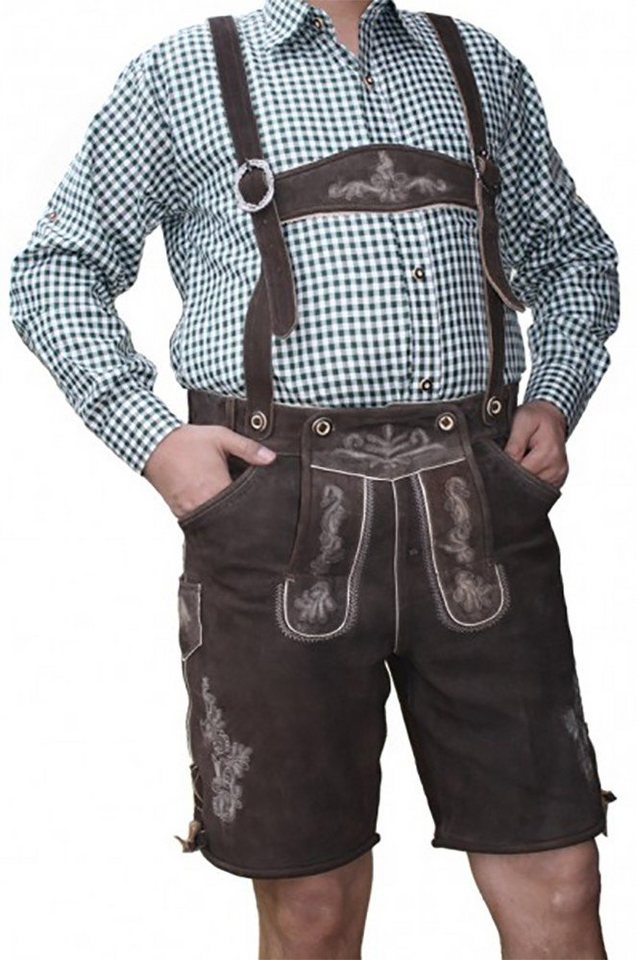 German Wear Trachtenlederhose GW705 Kurze Trachten lederhose aus Ziegenvelour in Braun von German Wear