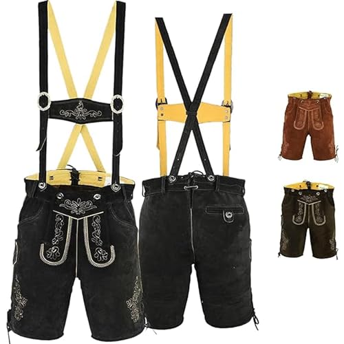 German Wear Kurze Trachtenlederhose Lederhosen mit Hosenträger (DE/NL/SE/PL, Numerisch, 56, Regular, Regular, Schwarz) von German Wear