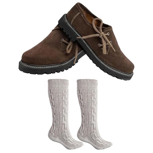 German Wear Trachtenschuhe + Trachtensocken Set Haferlschuhe aus 100% Wildleder Lederschuhe mit socken 40cm Lang 41 EU Dunkelbraun von German Wear