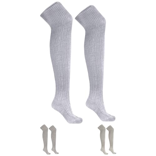 German Wear Trachtenstrümpfe EXTRA LANGE Trachtensocken Zopfmuster Baumwolle overknee Strümpfe - passend zu kurze Lederhosen - 70cm -Weiß - 38-40 von German Wear