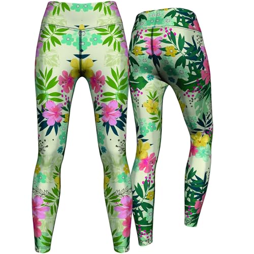 German Wear Tropical Floral Leggings sehr dehnbar für Sport, Gymnastik, Training, Tanzen & Freizeit, Größe:S von German Wear