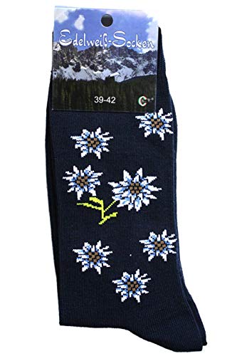 German Wear Unisex Trachtensocken Edelweiß-Socken Blütenmuster Kurze socken, 35-38, Dunkelblau von German Wear