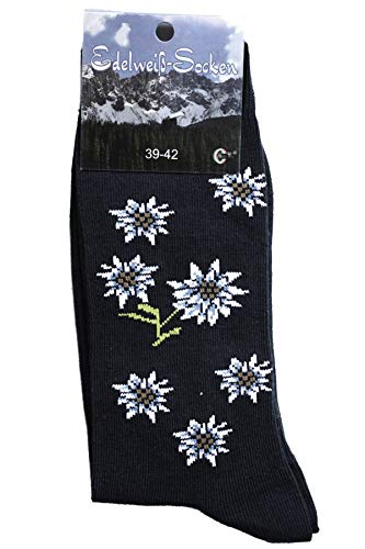 German Wear Unisex Trachtensocken Edelweiß-Socken Blütenmuster Kurze socken, 35-38, Schwarz von German Wear