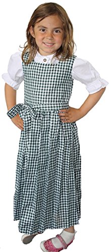 Mädchen Kinder Dirndl Mädchendirndl Kleid Grün/Weiß kariert, Größe:134 von German Wear