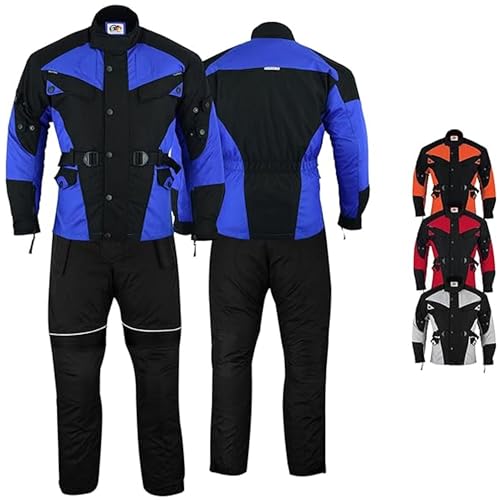 Motorradkombi Herren 2-teiler mit 6CE-Protektoren Motorradanzug Textil Winddicht Motorradjacke & Motorradhosen-Set - aus 4 Schichten Abnehmbar Thermofutter - insgesamt 9 Taschen - Blau/Schwarz - 56 von German Wear