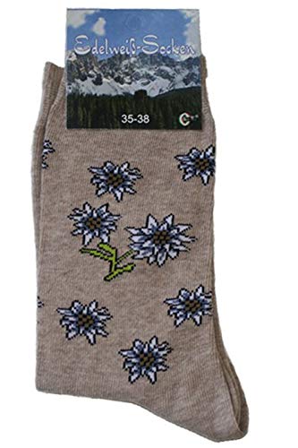 Unisex Trachtensocken Edelweiß-Socken Blütenmuster Kurze socken, 35-38, Braun Melange von German Wear