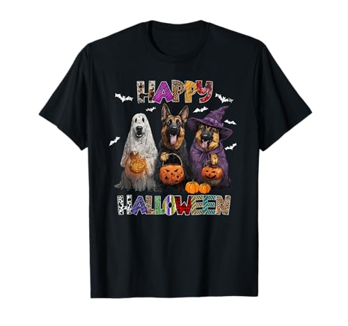 Herren Damen Schäferhund Happy Halloween Hundeliebhaber T-Shirt von German shepherd Dog Pumpkin Happy Halloween