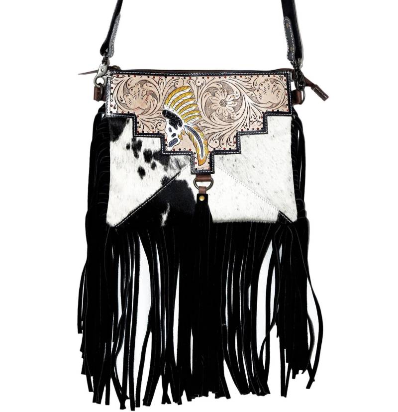 Boho Rindsleder Fransen Umhängetasche Handpunzierte Leder Geldbörse von GermanTasche