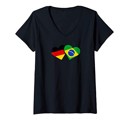 Damen Deutschland Brasilien Liebe Deutsch Brasilianer Geschenk T-Shirt mit V-Ausschnitt Damen Deutschland Brasilien Liebe Deutsch Brasilianer Geschenk T-Shirt mit V-Ausschnitt von Germany Brazil Flagge T Shirt Herren Damen Kinder