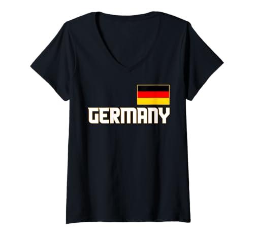Damen Deutschland, Deutschland, Deutsche Flagge, Deutsche Patriotische Flagge T-Shirt mit V-Ausschnitt von Germany Flag Gifts for German Patriots Abroad