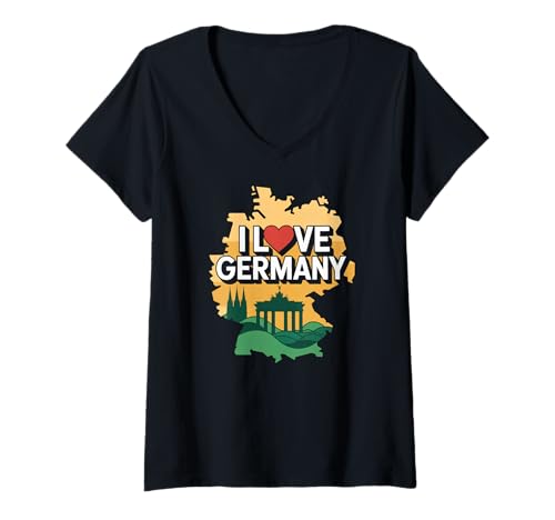 Damen I Love Germany Landkarte Brandenburger Design T-Shirt mit V-Ausschnitt Damen I Love Germany Landkarte Brandenburger Design T-Shirt mit V-Ausschnitt von Germany Heritage Pride Travel Art Enthusiasts