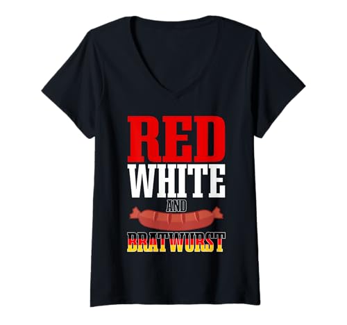 Damen Deutsches Gericht Rot Weiß und Brastwurst Deutschland Humor T-Shirt mit V-Ausschnitt Damen Deutsches Gericht Rot Weiß und Brastwurst Deutschland Humor T-Shirt mit V-Ausschnitt von Germany Lover Deutschland Designs German Humor
