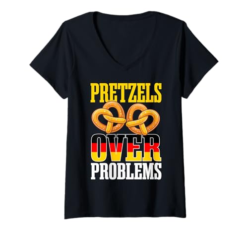 Damen Deutschland Brezeln über Probleme Lustiger Deutscher Humor T-Shirt mit V-Ausschnitt Damen Deutschland Brezeln über Probleme Lustiger Deutscher Humor T-Shirt mit V-Ausschnitt von Germany Lover Deutschland Designs German Humor