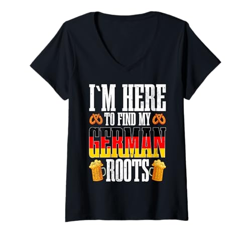 Damen Deutschland Design Ich Bin Hier, um Meine Deutschen Wurzeln zu Finden T-Shirt mit V-Ausschnitt Damen Deutschland Design Ich Bin Hier, um Meine Deutschen Wurzeln zu Finden T-Shirt mit V-Ausschnitt von Germany Lover Deutschland Designs German Humor