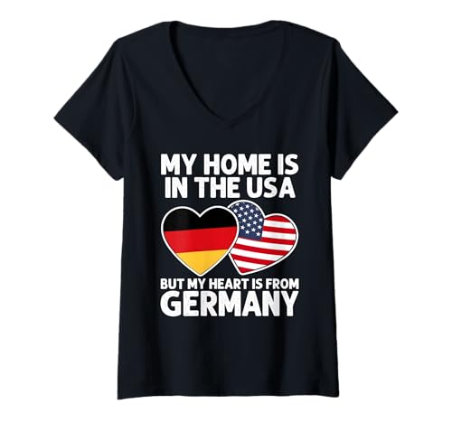 Damen My Home USA My Heart Germany German American Pride Flagge T-Shirt mit V-Ausschnitt Damen My Home USA My Heart Germany German American Pride Flagge T-Shirt mit V-Ausschnitt von Germany Pride Flag Apparel