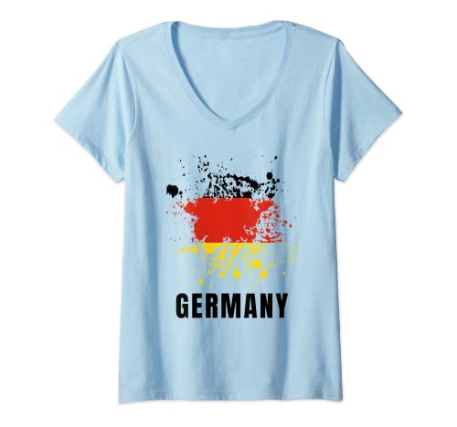 Damen Deutschland Retro Vintage Aquarellfarben Sport Deutschland Flagge Souvenir T-Shirt mit V-Ausschnitt Damen Deutschland Retro Vintage Aquarellfarben Sport Deutschland Flagge Souvenir T-Shirt mit V-Ausschnitt von Germany Retro Vintage Watercolors German Flag