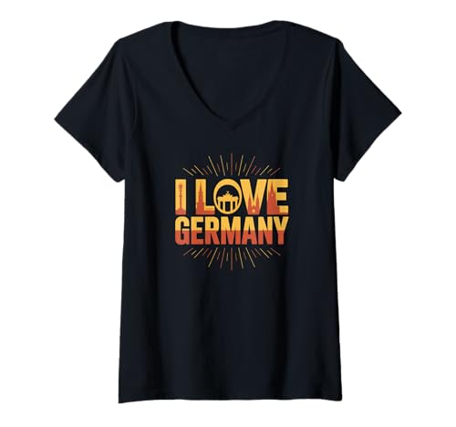 Damen Ich Liebe Deutschland Stadt Sehenswürdigkeiten Reisen T-Shirt mit V-Ausschnitt Damen Ich Liebe Deutschland Stadt Sehenswürdigkeiten Reisen T-Shirt mit V-Ausschnitt von Germany Travel Lovers Heritage Culture