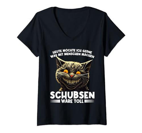 Damen gerne was mit Menschen machen schubsen wäre toll Katze T-Shirt mit V-Ausschnitt Damen gerne was mit Menschen machen schubsen wäre toll Katze T-Shirt mit V-Ausschnitt von Gerne was mit Menschen machen schubsen wäre toll