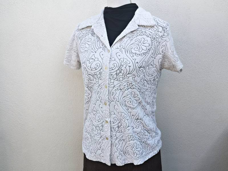 90Er Jahre Samtbluse/Gr. L 1990Er Graue Bluse Prägesamt Florales Muster von Gernewieder