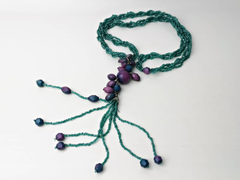 Modeschmuck Halskette/Boho Perlenkette Hippie-Schmuck Türkis - Lila Collier von Gernewieder
