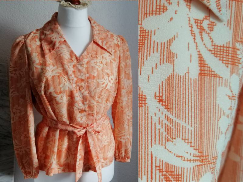 Retro Bluse in Orange/Gr. L - Xl 40-42 1960Er Mit Schluppe Bindeband von Gernewieder