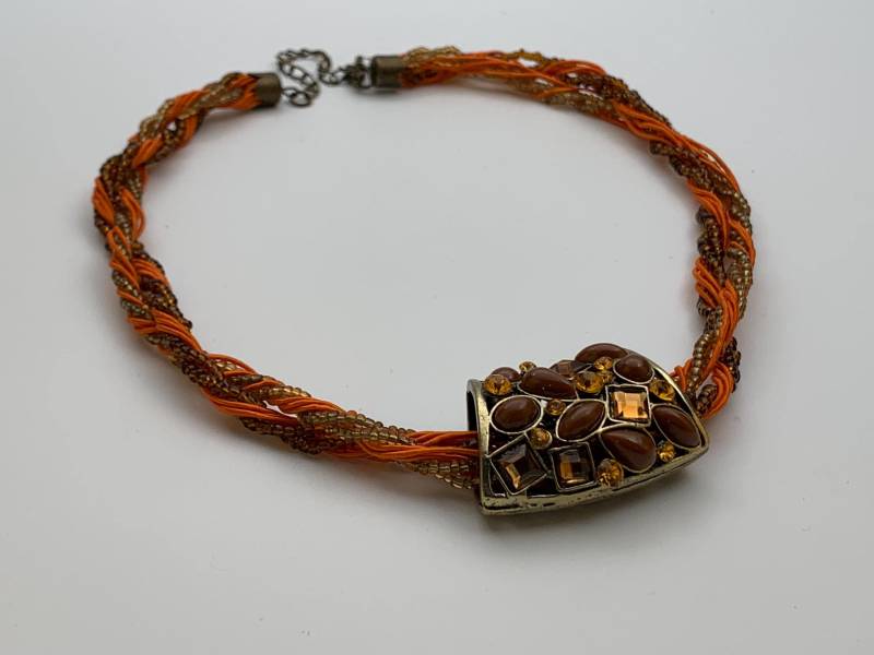 Vintage Collier/Halskette Aus Kunststoff Perlenkette, Bänderkette Bunte Kette Modeschmuck Der 2000Er Jahre Schmuck Orange von Gernewieder