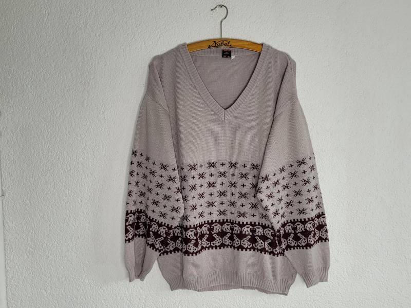 Vintage Pullover 1990Er/Gr. M Oversize L Grau-Braun Retro Sweatshirt Secondhand von Gernewieder