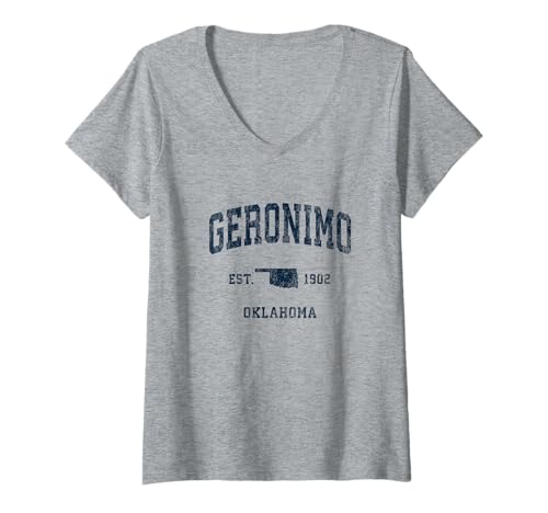 Damen Geronimo Oklahoma OK Sportdesign im Vintage-Stil, athletisch, Marineblau T-Shirt mit V-Ausschnitt Damen Geronimo Oklahoma OK Sportdesign im Vintage-Stil, athletisch, Marineblau T-Shirt mit V-Ausschnitt von Geronimo OK Retro T-Shirts & Gifts