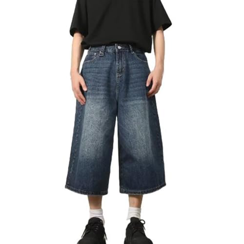 Y2k Harajuku Jeans Shorts Leichtem Regular Fit Shorts Sommer Loose Gerades Bein Sweatpants Denim Kurze Hose Streetwear Modisch Vielseitig Gewaschene Jeans Kurze Hosen (Color : Blue, Size : XL) von Gerrit