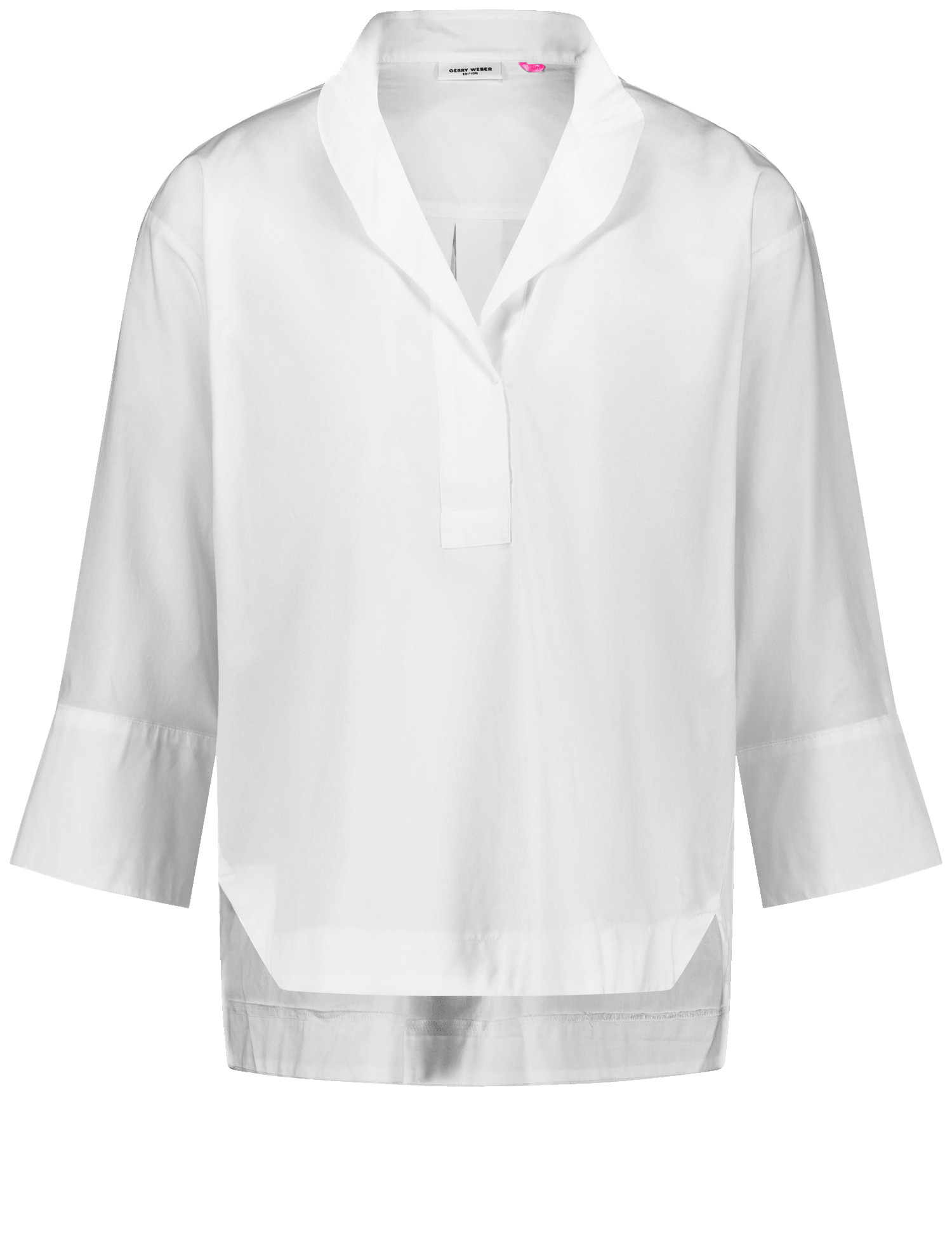 GERRY WEBER Damen 3/4 Arm Bluse aus nachhaltiger Baumwolle 68cm Stehkragen Weiss, 46 von Gerry Weber