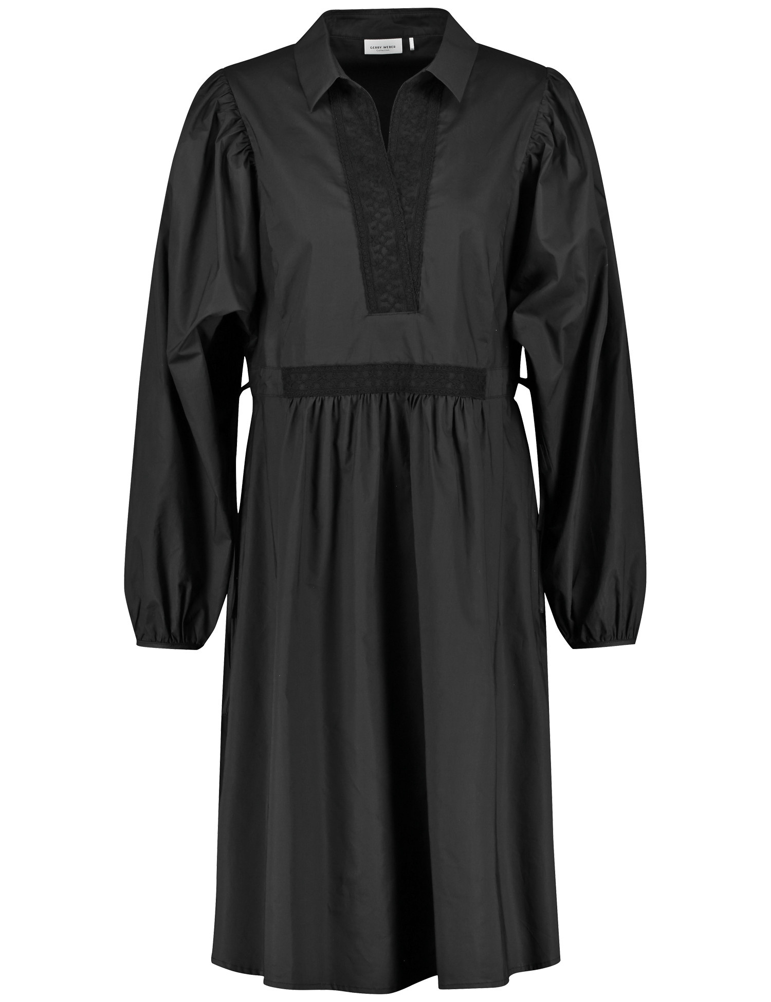 GERRY WEBER Damen Blusenkleid mit Spitzenbesatz Langarm Mit Kragen Baumwolle Schwarz, 36 von Gerry Weber