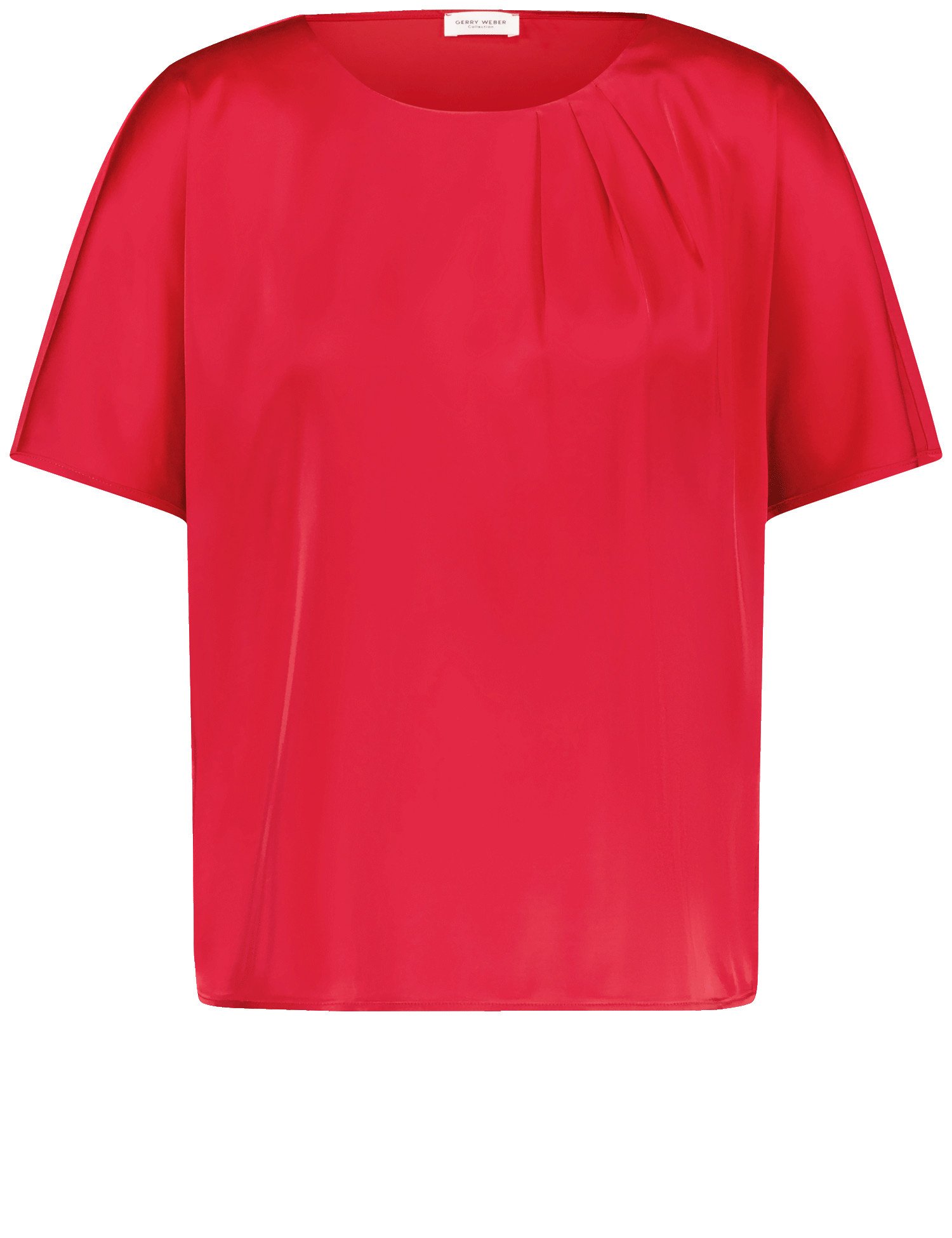 GERRY WEBER Damen Fließendes Blusenshirt mit Material-Patch 62cm Kurzarm Rundhals Baumwolle Rot, 44 von Gerry Weber