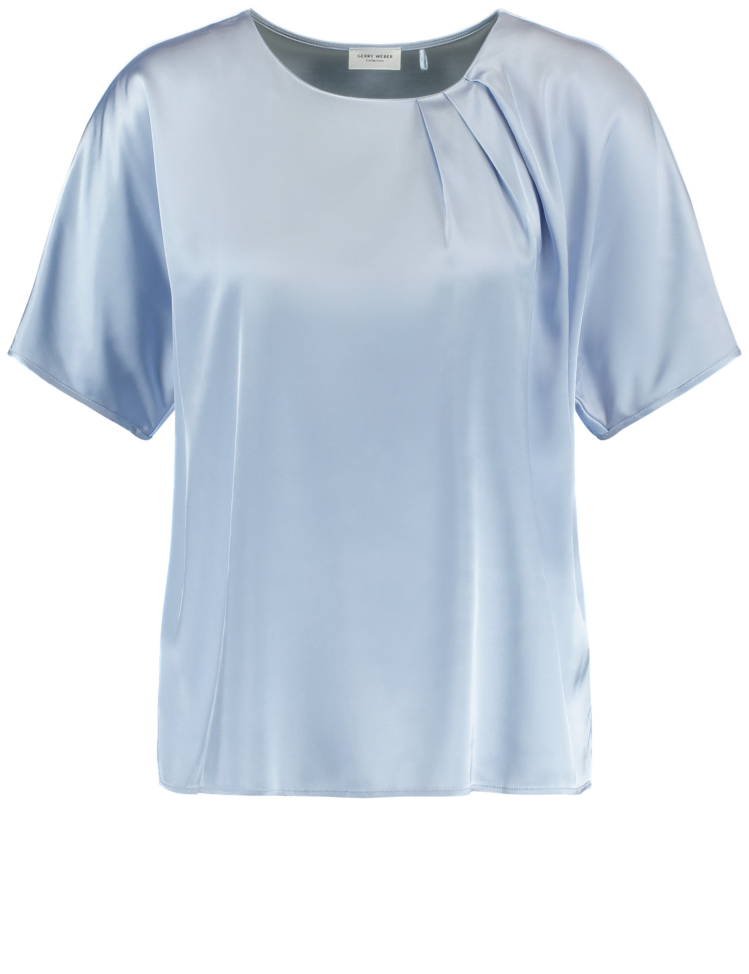 GERRY WEBER Damen Fließendes Blusenshirt mit Material-Patch 62cm Kurzarm Rundhals Baumwolle Blau, 34 von Gerry Weber