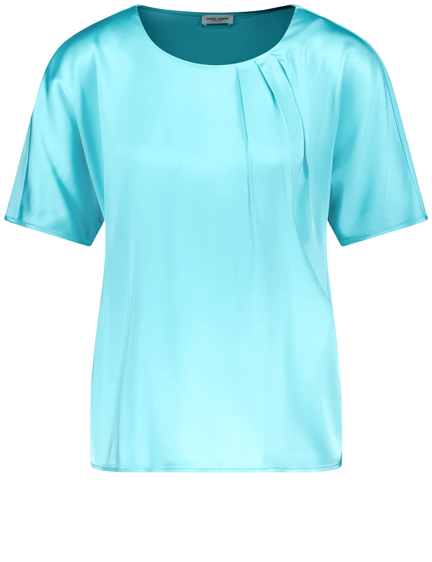 GERRY WEBER Damen Fließendes Blusenshirt mit Material-Patch 62cm Kurzarm Rundhals Baumwolle Blau, 36 von Gerry Weber