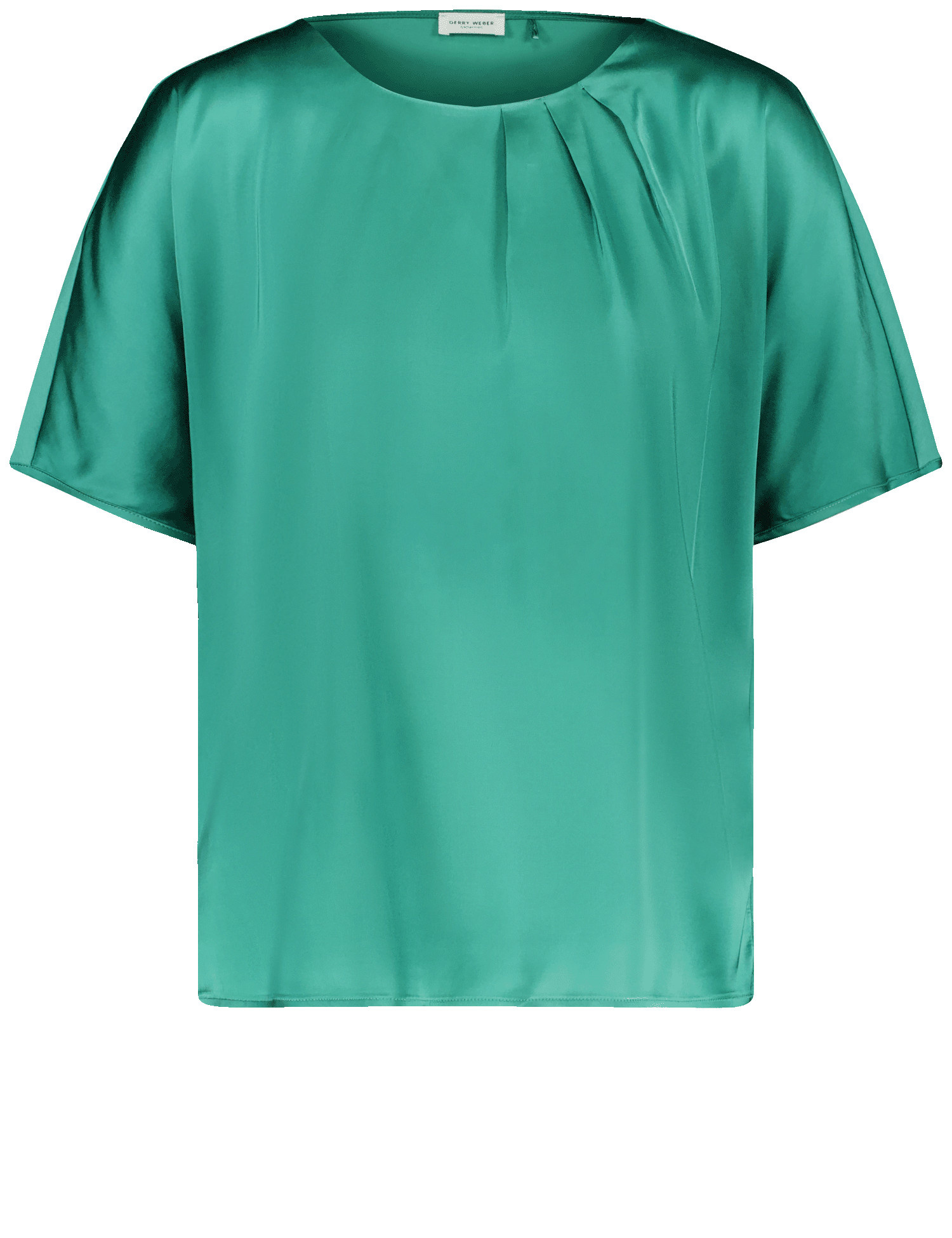 GERRY WEBER Damen Fließendes Blusenshirt mit Material-Patch 62cm Kurzarm Rundhals Baumwolle Grün, 34 von Gerry Weber