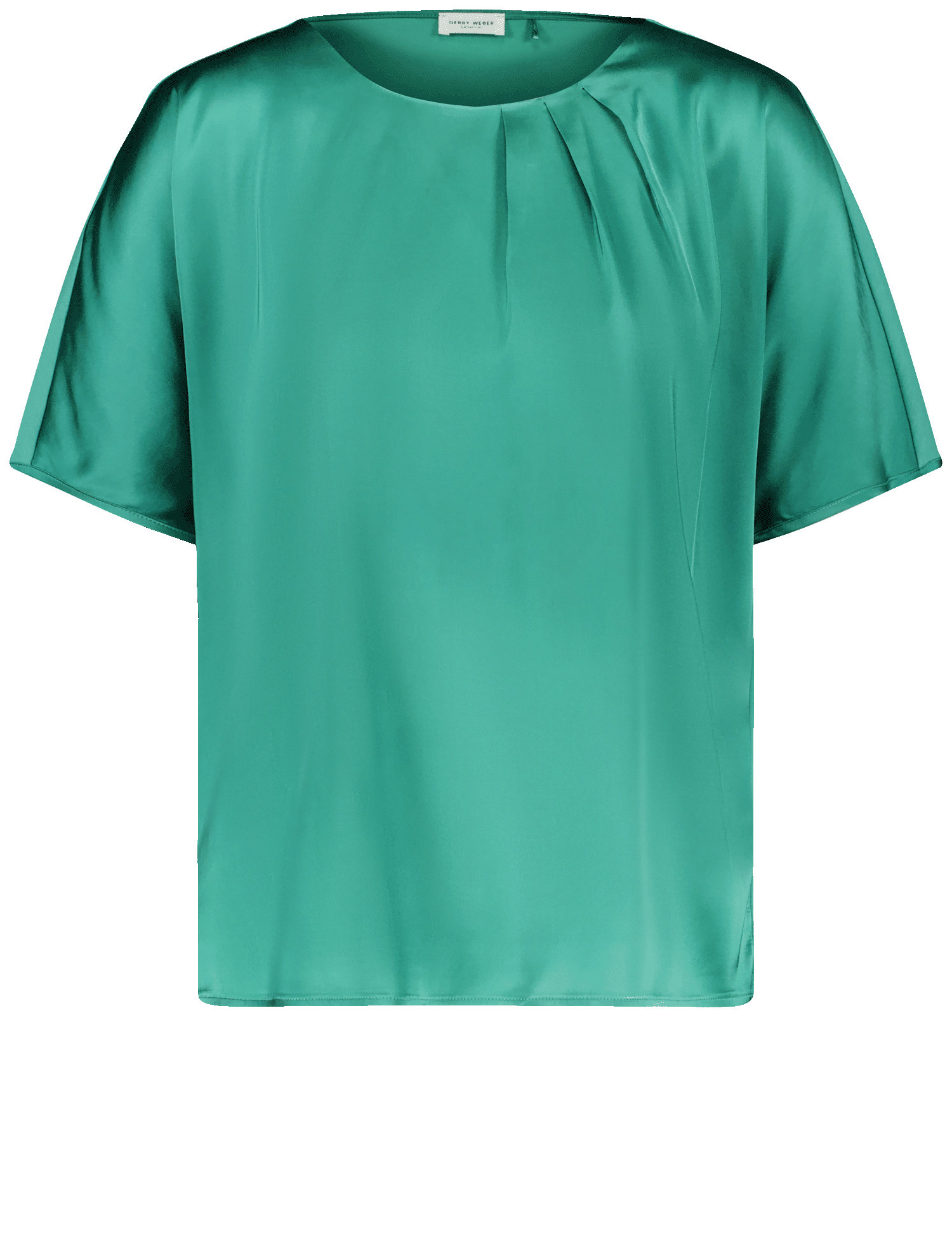 GERRY WEBER Damen Fließendes Blusenshirt mit Material-Patch 62cm Kurzarm Rundhals Baumwolle Grün, 36 von Gerry Weber