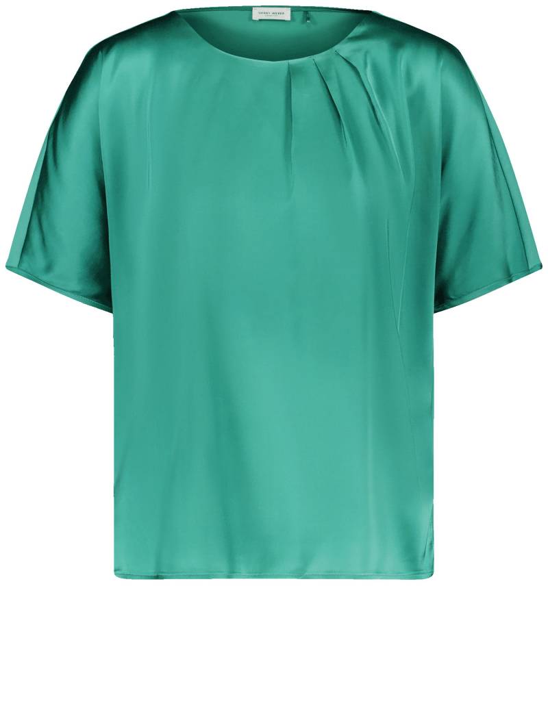 GERRY WEBER Damen Fließendes Blusenshirt mit Material-Patch 62cm Kurzarm Rundhals Baumwolle Grün, 38 von Gerry Weber