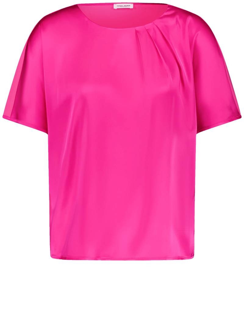 GERRY WEBER Damen Fließendes Blusenshirt mit Material-Patch 62cm Kurzarm Rundhals Baumwolle Pink, 40 von Gerry Weber