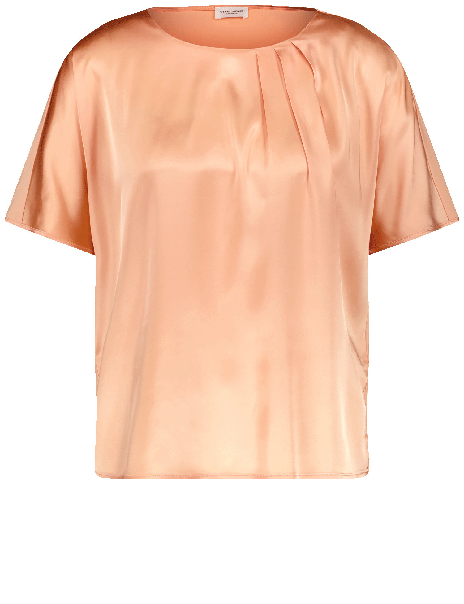 GERRY WEBER Damen Fließendes Blusenshirt mit Material-Patch 62cm Kurzarm Rundhals Baumwolle Orange, 36 von Gerry Weber