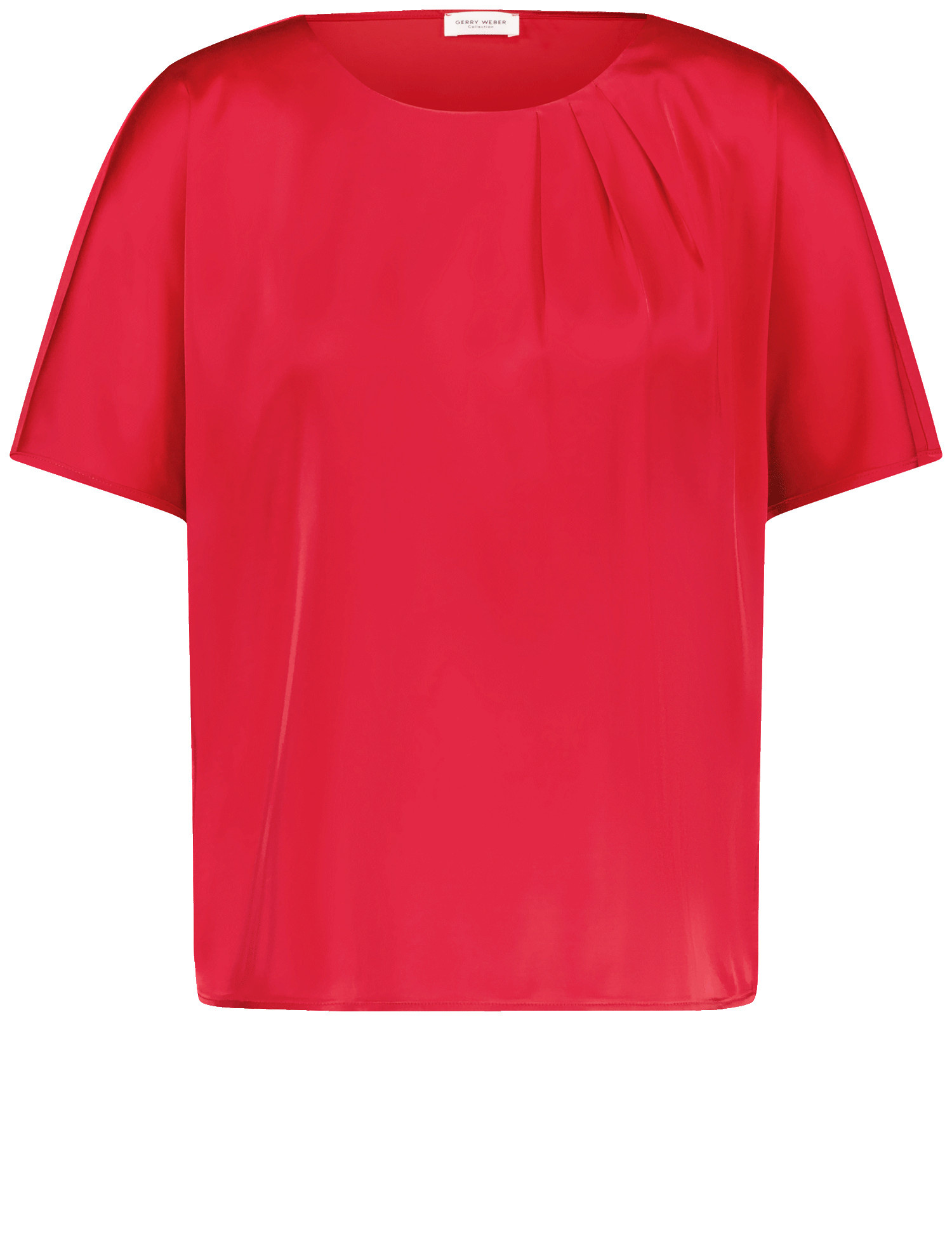 GERRY WEBER Damen Fließendes Blusenshirt mit Material-Patch 62cm Kurzarm Rundhals Baumwolle Rot, 38 von Gerry Weber