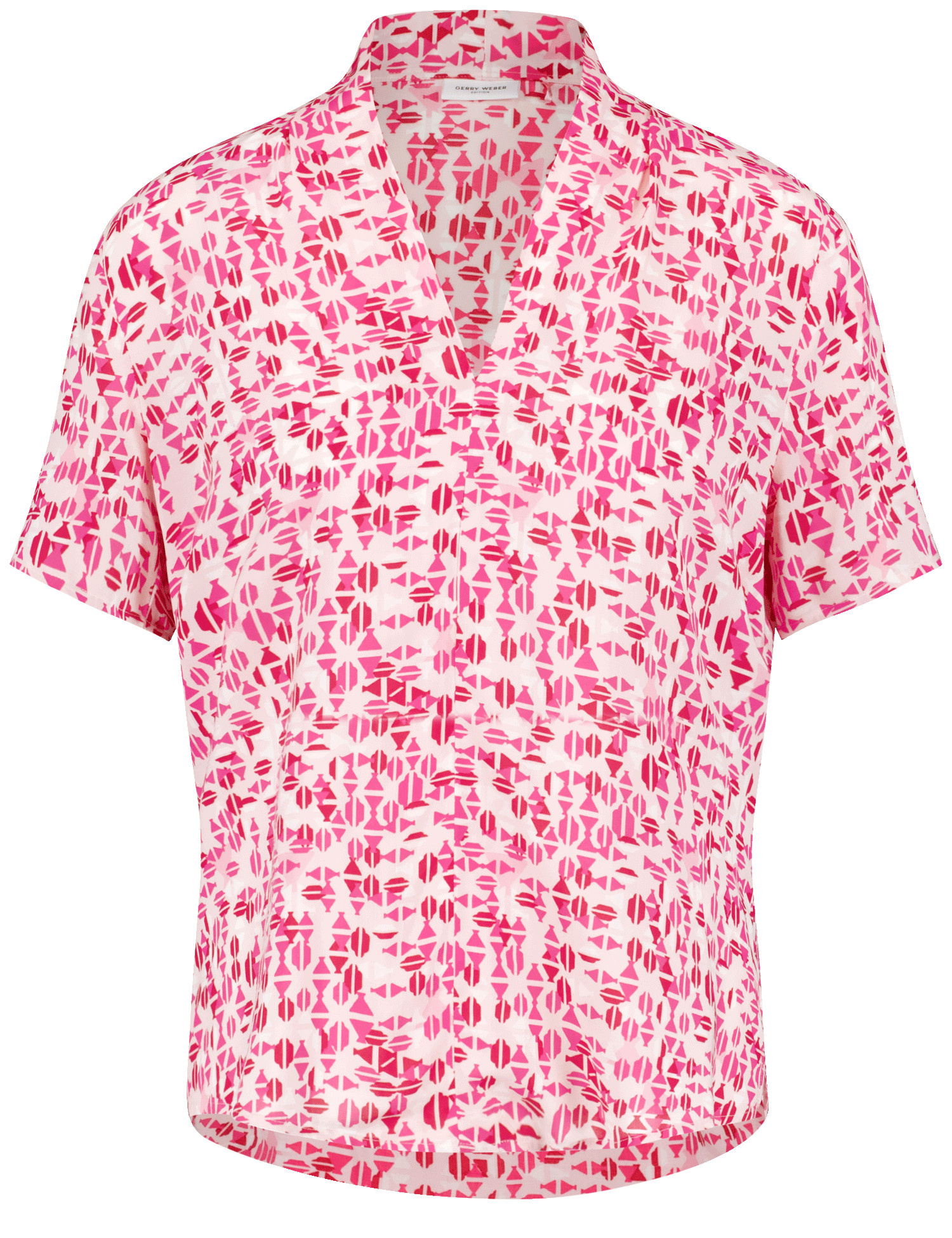 GERRY WEBER Damen Gemustertes Blusenshirt 62cm Kurzarm V-Ausschnitt Viskose Pink gemustert, 38 von Gerry Weber