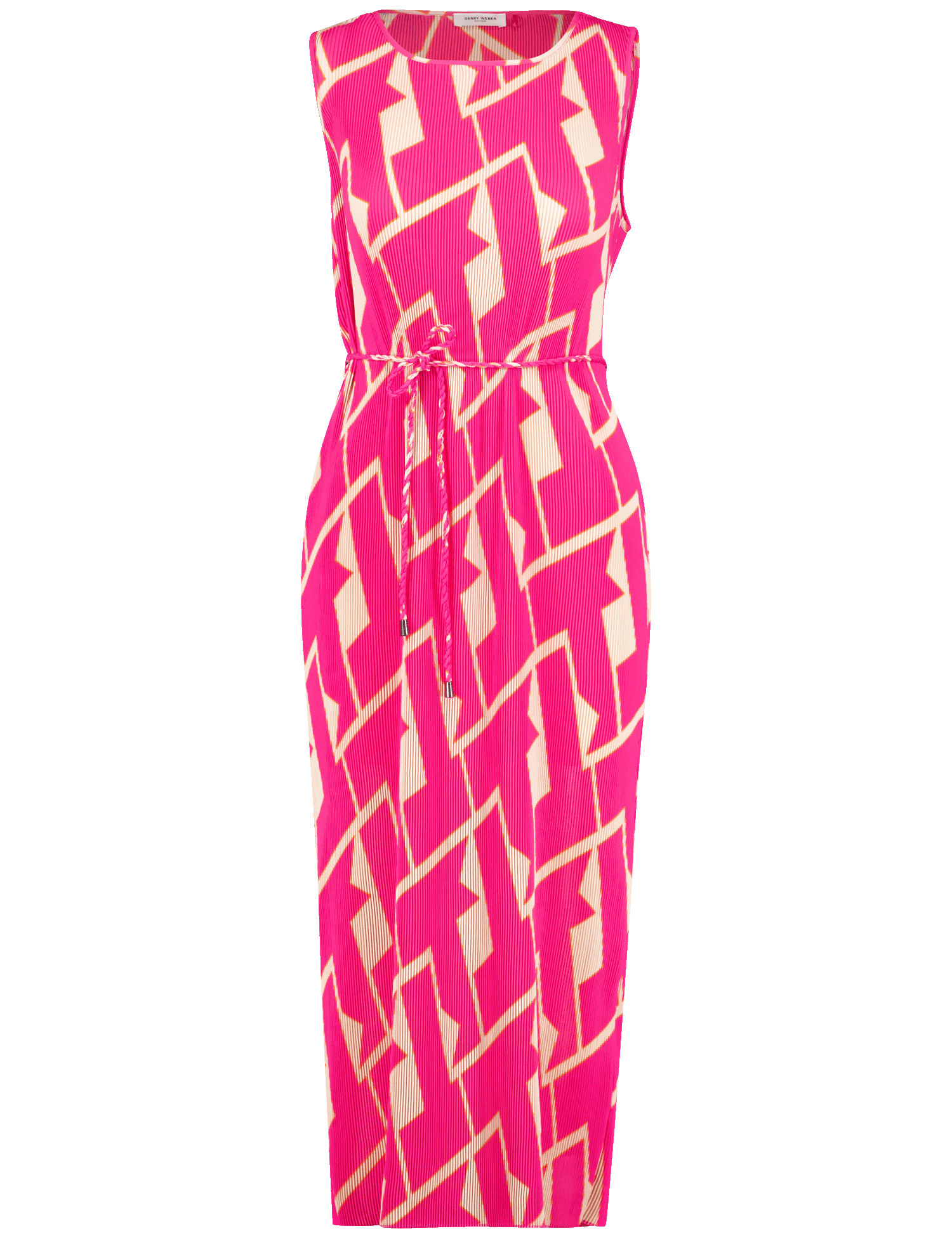 GERRY WEBER Damen Gemustertes Plisseekleid mit Taillenband Ärmellos Rundhals Pink gemustert, 40 von Gerry Weber