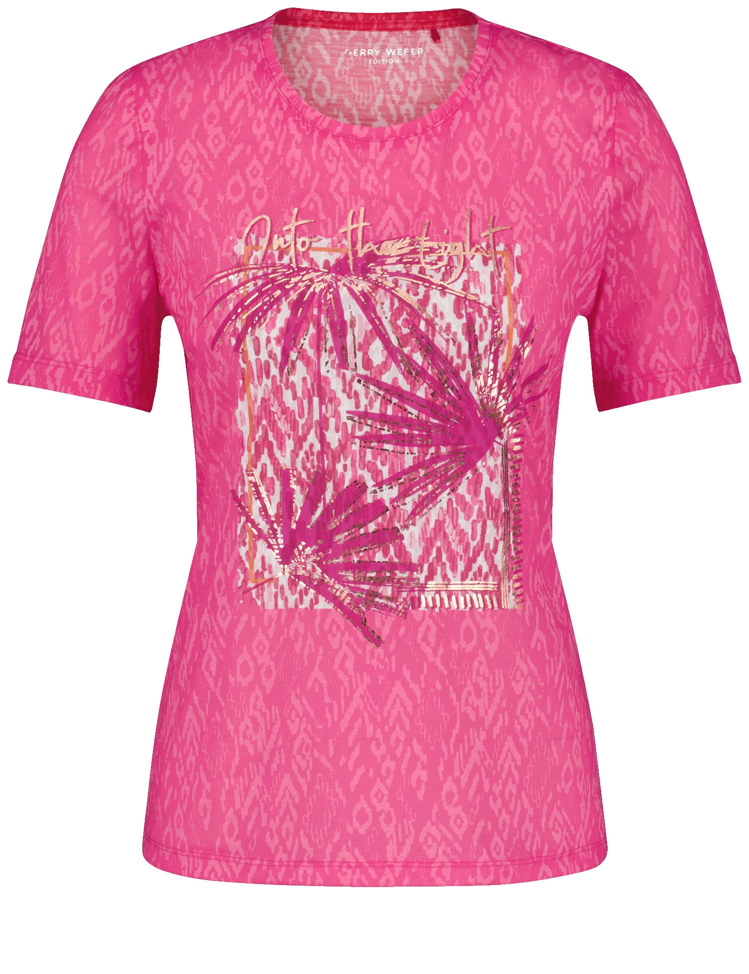 GERRY WEBER Damen Gemustertes T-Shirt mit Frontprint 64cm Kurzarm Rundhals Pink gemustert, 36 von Gerry Weber