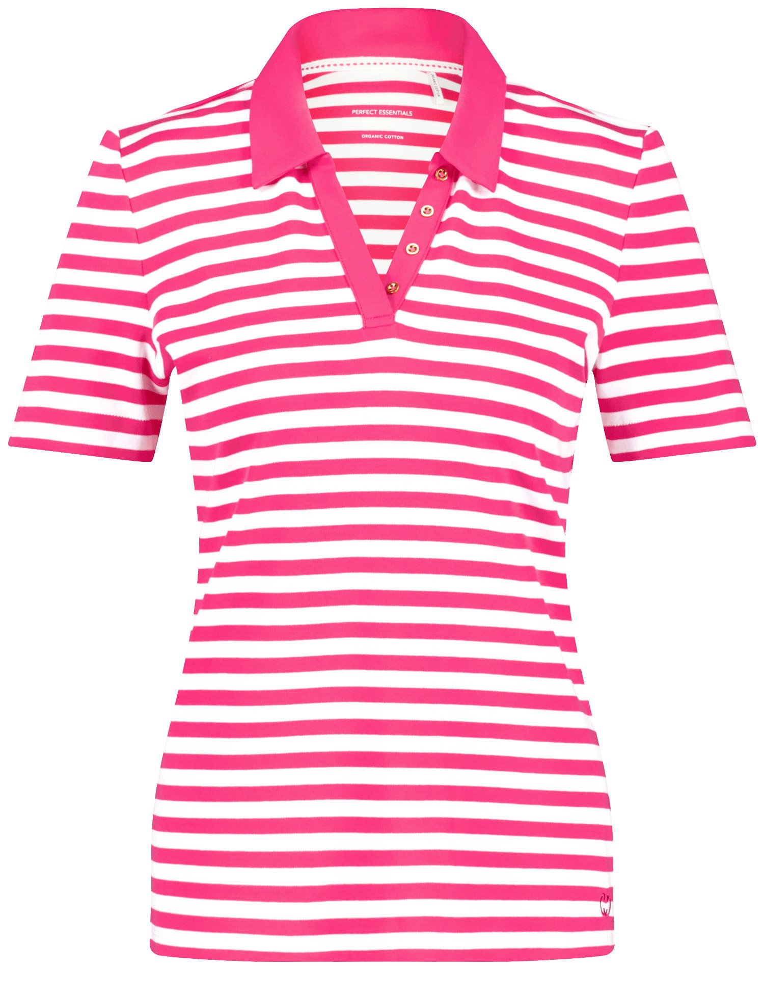 GERRY WEBER Damen Gestreiftes Poloshirt aus nachhaltiger Baumwolle 64cm Kurzarm Hemdkragen Pink gestreift, 34 von Gerry Weber