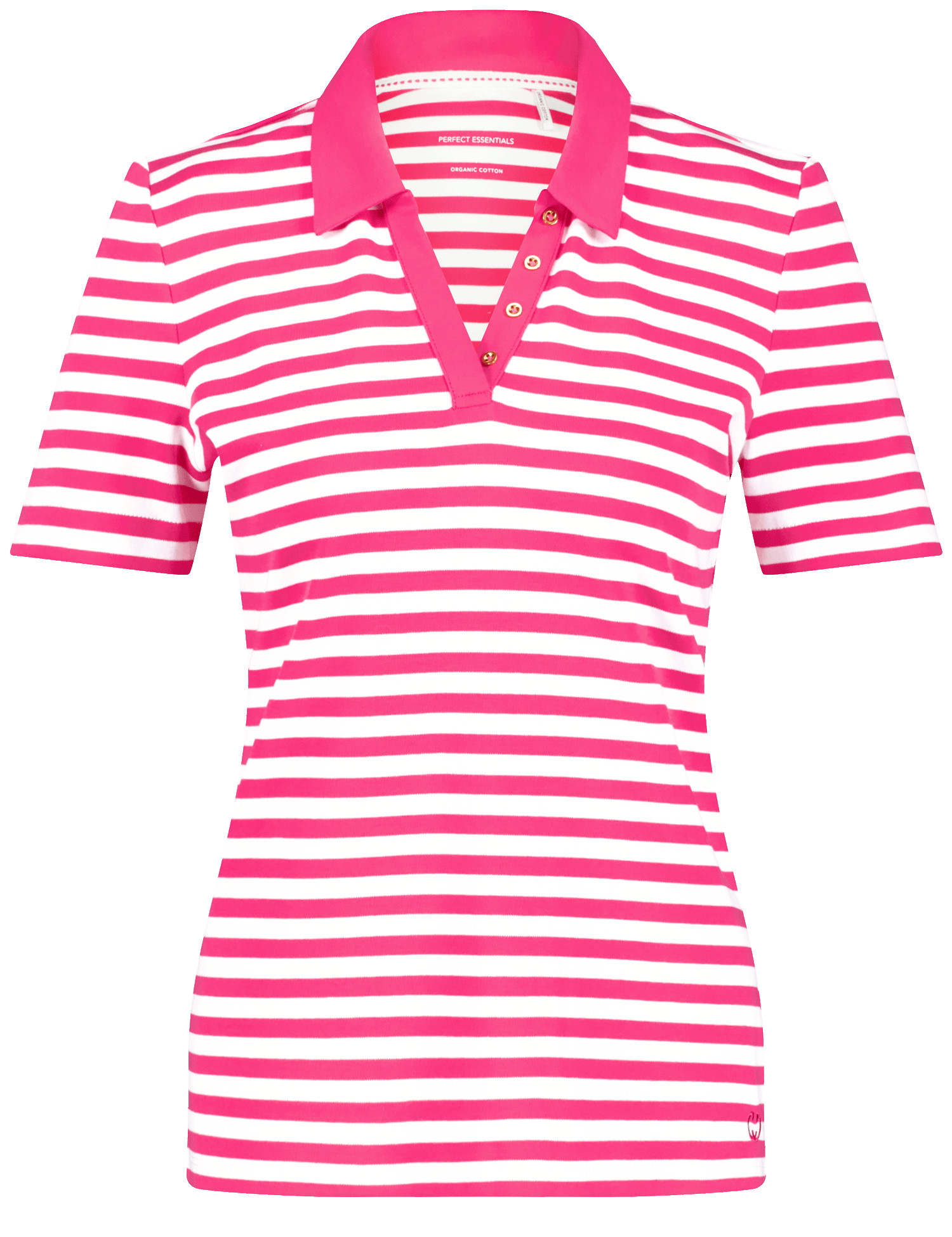 GERRY WEBER Damen Gestreiftes Poloshirt aus nachhaltiger Baumwolle 64cm Kurzarm Hemdkragen Pink gestreift, 44 von Gerry Weber