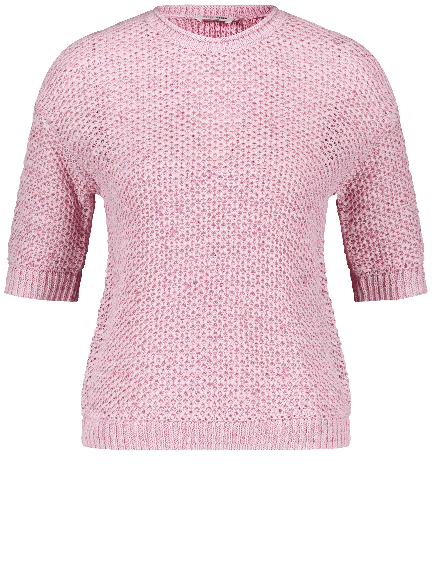 GERRY WEBER Damen Halbarm-Pullover in Lochstrick Kurzarm Rundhals Baumwolle Pink, 40 von Gerry Weber